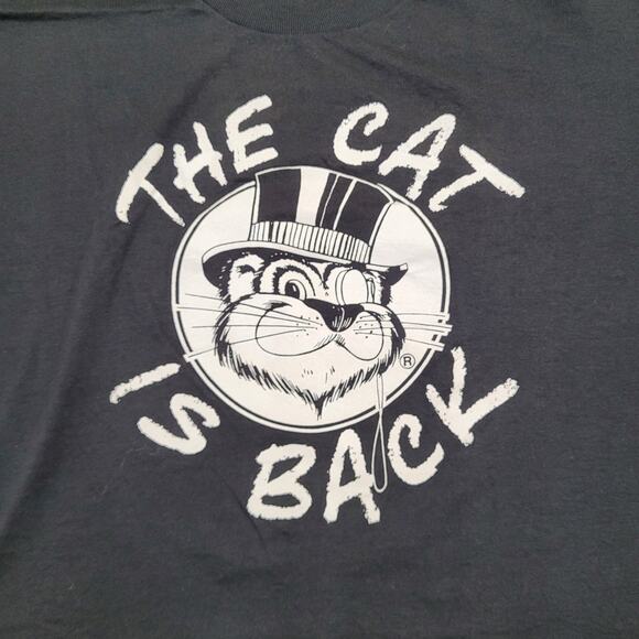 Vintage 90s Funny Cat Shirt L/XL 21x24 Black Russell Tuxedos The-Cat-is-Back - Picture 7 of 14